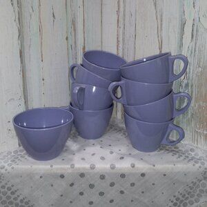 8 Lavender Royalon Inc. Melmac Cups & 1 Bowl